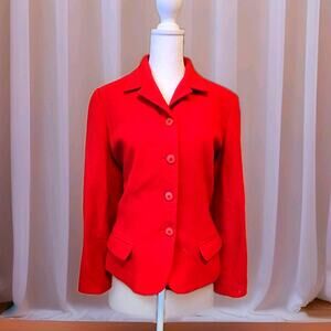 80s Harve' Bernard Red Wool Power Blazer Jacket Shoulder Pads Pockets Women's 10